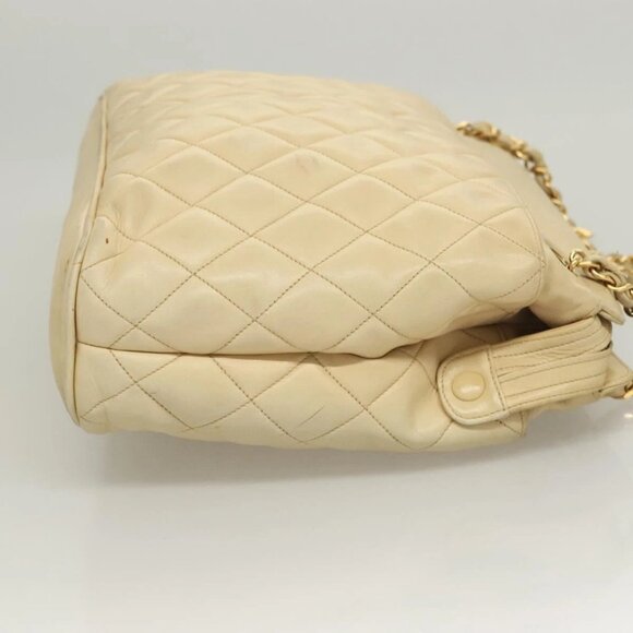 CHANEL Matelasse Chain Shoulder Bag Lamb Skin Beige Gold CC Auth bs27415 - Picture 3 of 16
